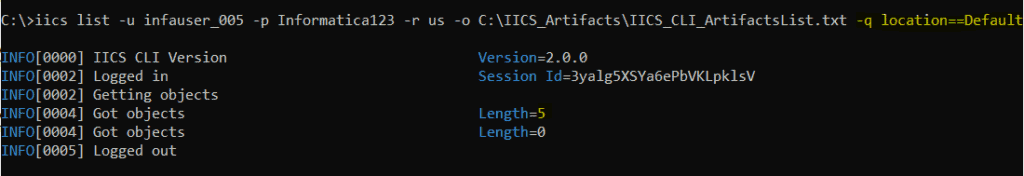 List Artifacts passing Location parameter