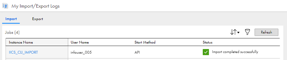 Import Job Status in IICS