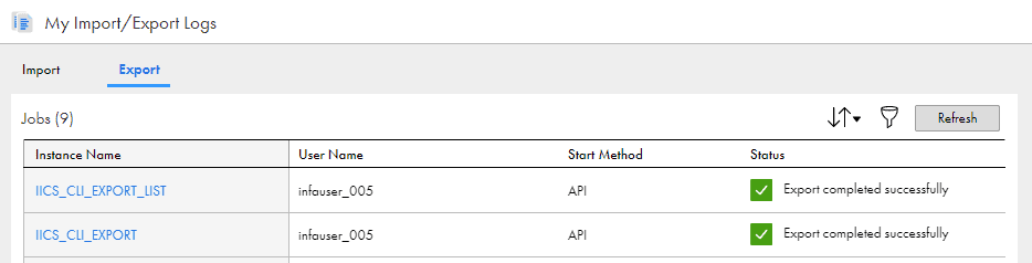 Export Job Status in IICS 