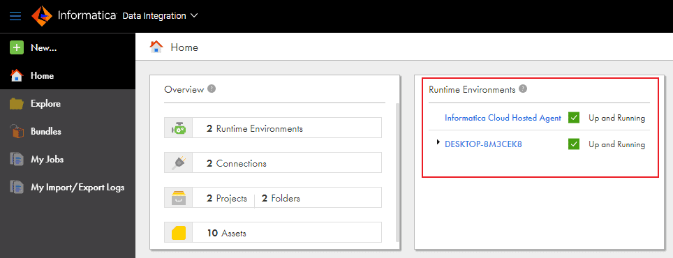 Secure Agent Status in Data Integration