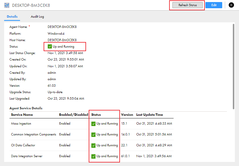 Secure Agent status in IICS Administrator