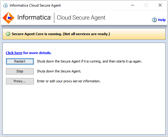 Status from Secure Agent Manager when NOT all services are Up and Running  