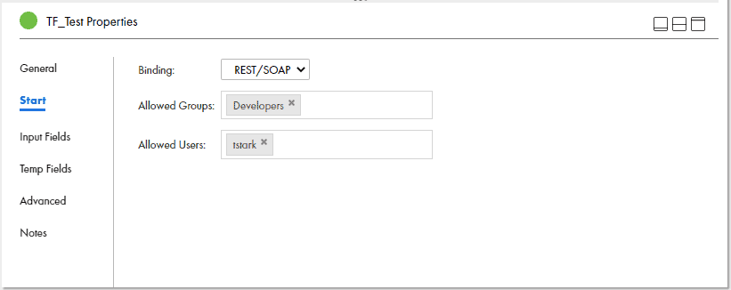 Taskflow - Start properties with Binding as REST/SOAP