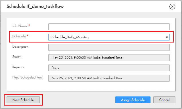 The image shows a dialog box with schedule options