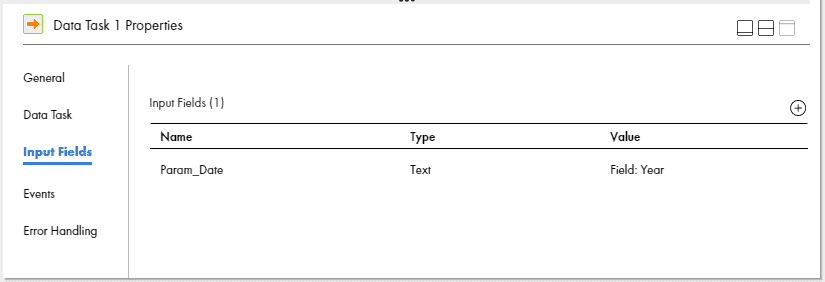 Assigning the field Year to the In-Out Parameter Param_Date in Data Task step  