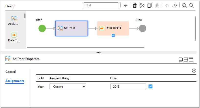 Assigning value to the Temp Field Year using Assignment step