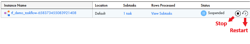Options to Stop and Restart a suspended taskflow