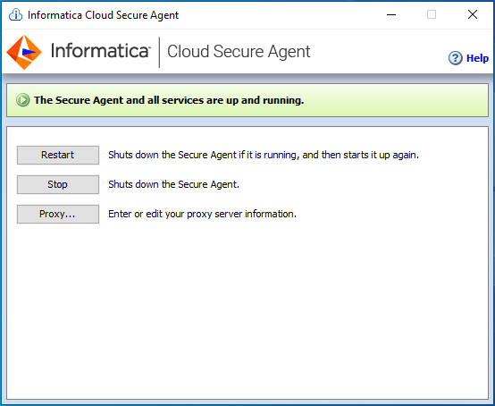 Secure Agent Manager showing the status of Secure Agent