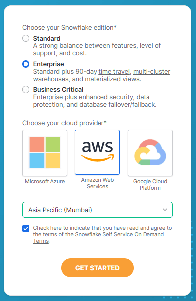 Choose Snowflake Edition, Platform and Region