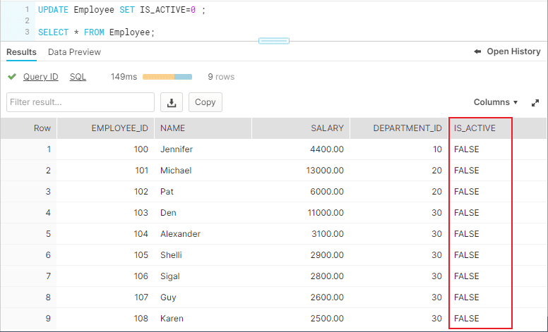 Updating IS_ACTIVE in Employee table