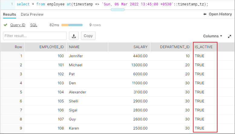 Querying historical data using TIMESTAMP