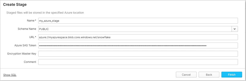 creating an external stage in Snowflake on Azure using Web Interface