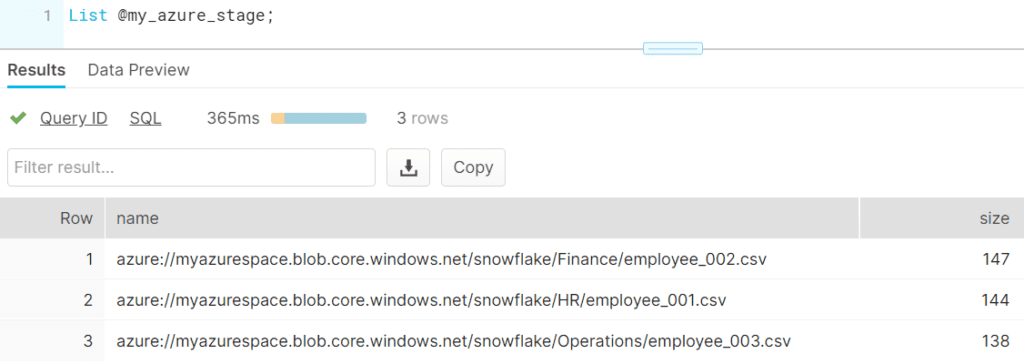 Listing files in Snowflake Stage