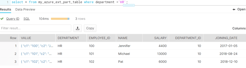 Querying external table with partitions