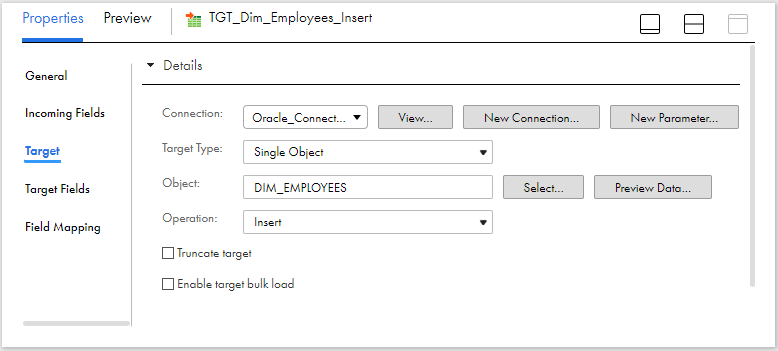 Target transformation Inserting data into table