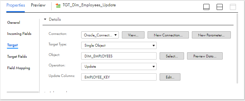 Target transformation Updating data into table