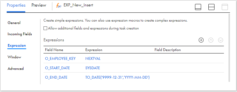 Creating output fields for Inserting data into target