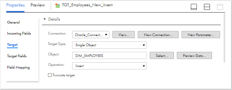 Target transformation Inserting data into table