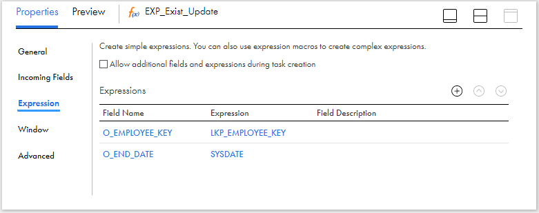 Creating output fields for Updating data into target