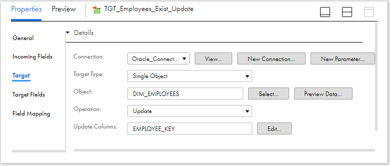 Target transformation Updating data into table