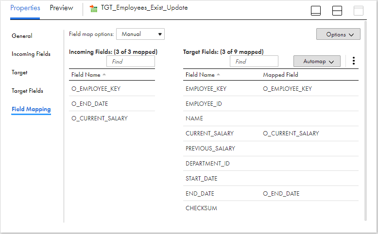 Field Mapping of Target transformation Updating latest version of the record in the table