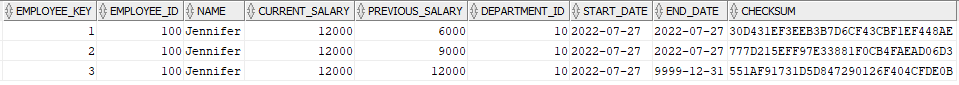 Dim_Employees table after the third load with modified data