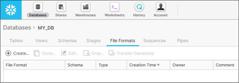 Creating Snowflake File Format from WEB UI