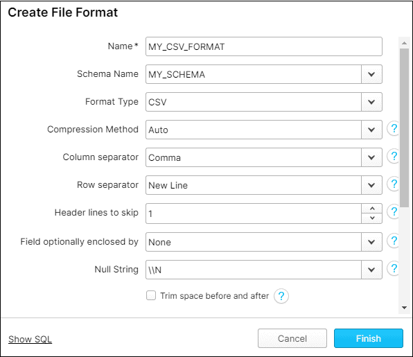 Specifying File Format parameters