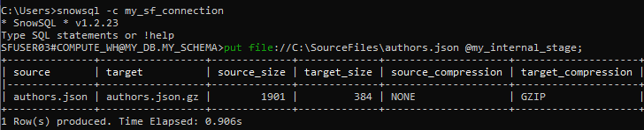 Loading JSON file from local machine into Snowflake Internal Stage