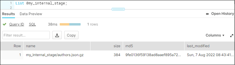 Listing files in Snowflake Internal Stage