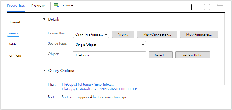 Source transformation configured with FileCopy object