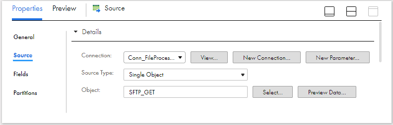 Source transformation with File Processor Connection with SFTP_GET Object
