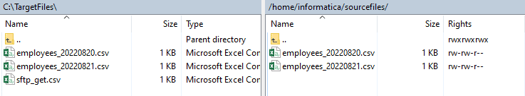 Image showing the files are transferred from SFTP server to local machine along with target file generated by mapping