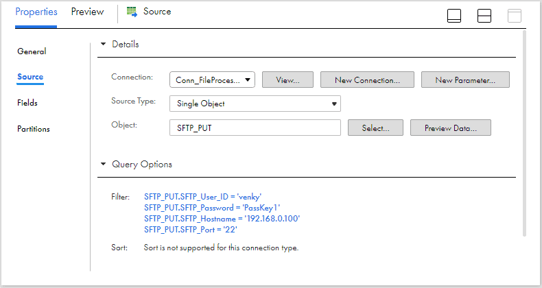 Source transformation configured with SFTP_PUT object