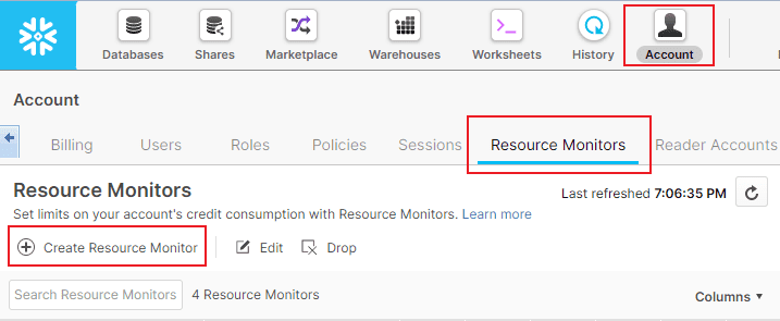 Creating Resource Monitors