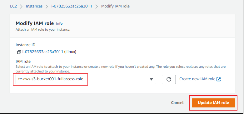 Update IAM Role of EC2 Instance