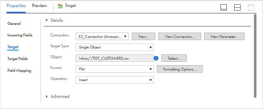Target transformation configured with S3 object