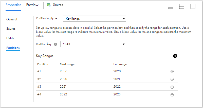 Configuring Key Range Partitioning for relational sources