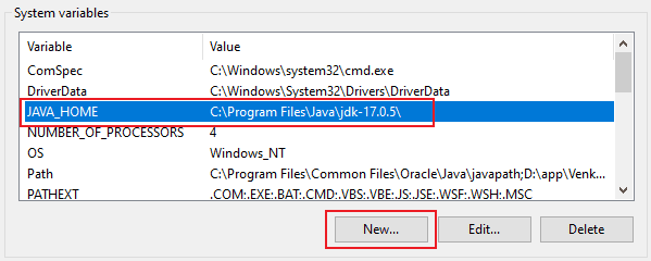 Adding JAVA_HOME system variable