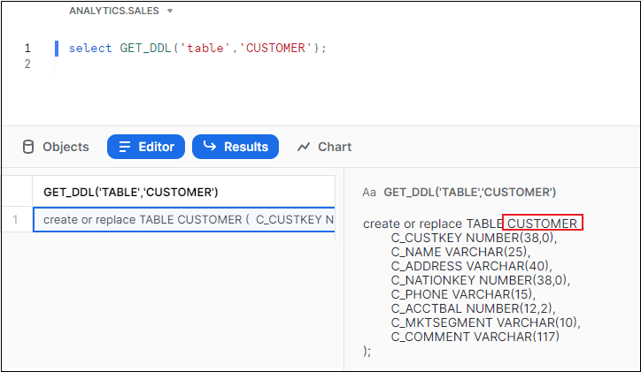 DDL of Customer without fully-qualified name