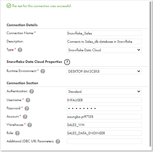 Snowflake Data Cloud Connection in Informatica Cloud