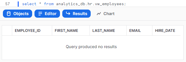 view returning no data when queried with SYSDAMIN role