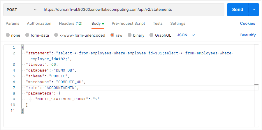 API request showing the Body section of the request in Postman