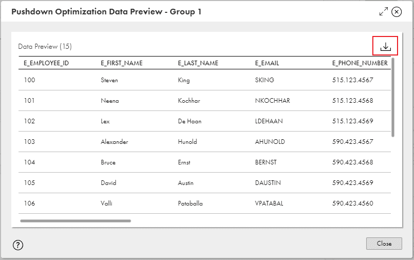 Pushdown Optimization Data Preview