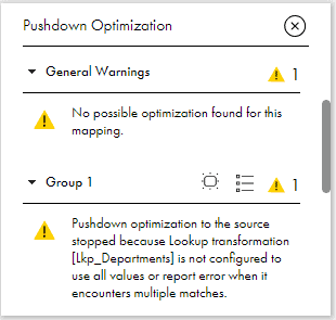 Warnings in the Pushdown Preview Panel