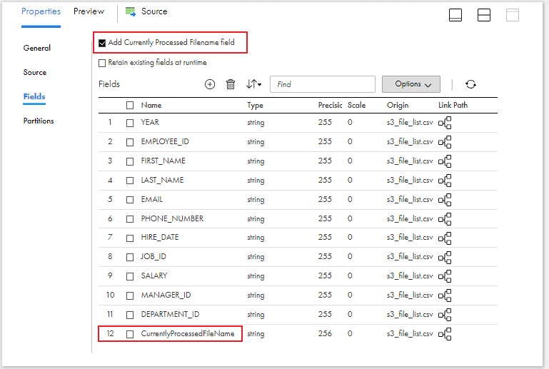 Adding CurrentlyProcessedFileName filed in Source transformation