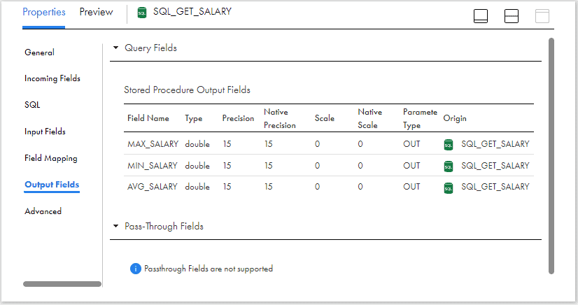 Connected SQL Transformation - Output Fields