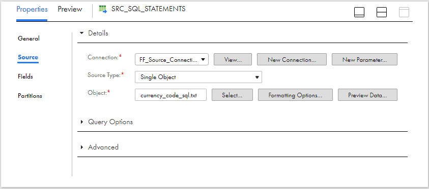 Source transformation with SQL statements