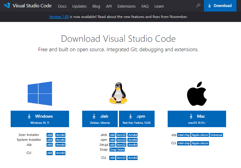 Visual Studio Code Download page