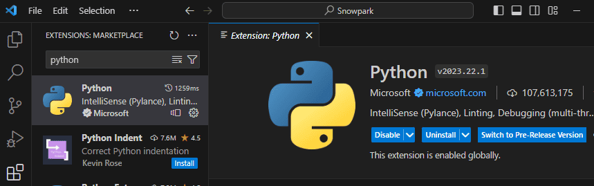 Python extension on VS Code